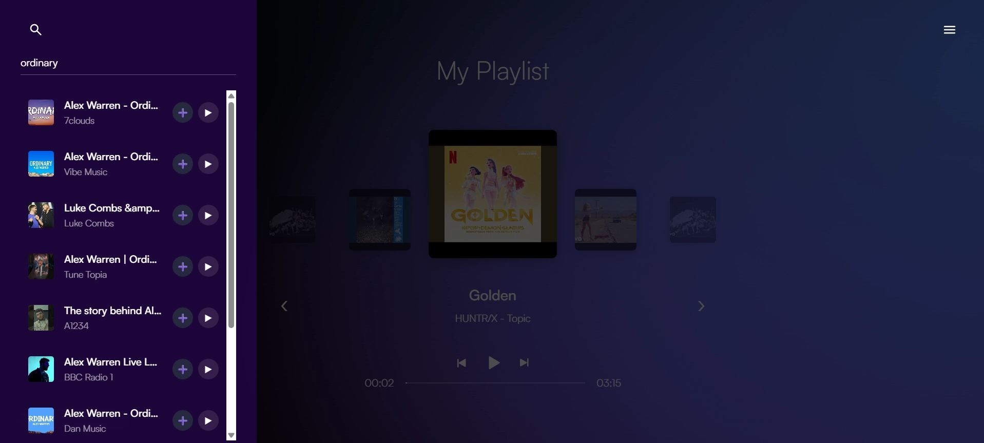 add music tab full screen dark mode